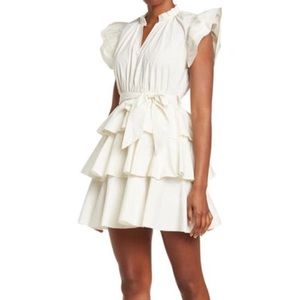 Stellah Ruffle Sleeve Tiered Dress in Cream